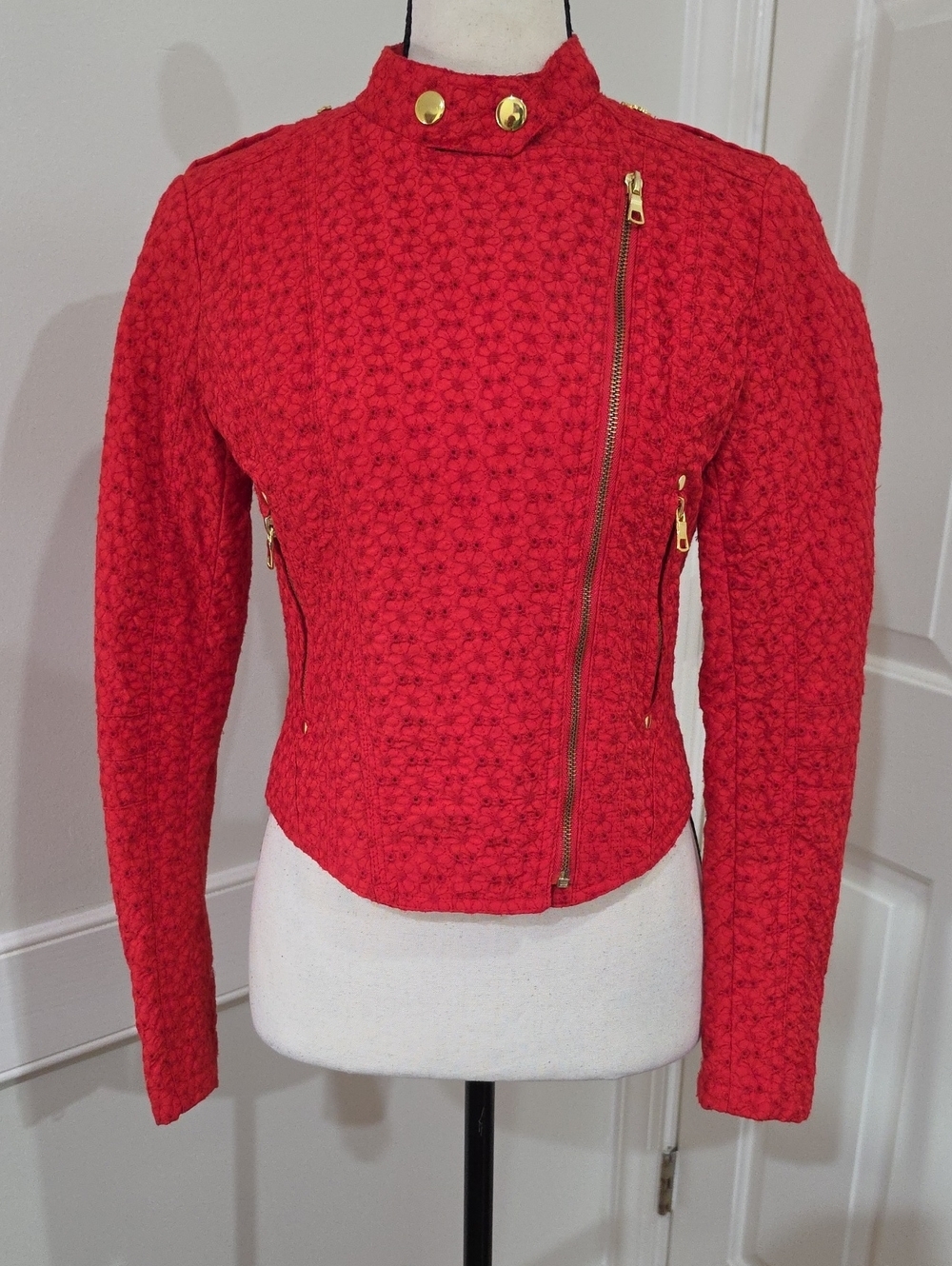 Green With Envy Red Cropped Asymmetrical Zip Moto Jacket - Size Small